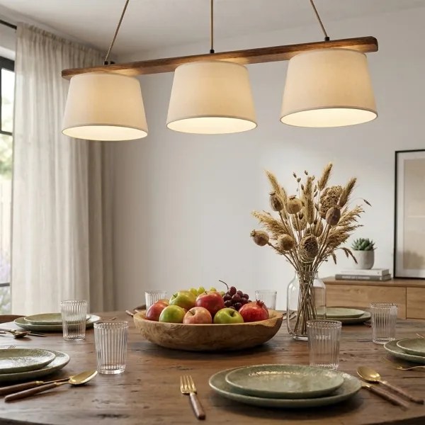 Lustră pe cablu AIDA 3xE27/15W/230V, diam. 25 cm, stejar/crem