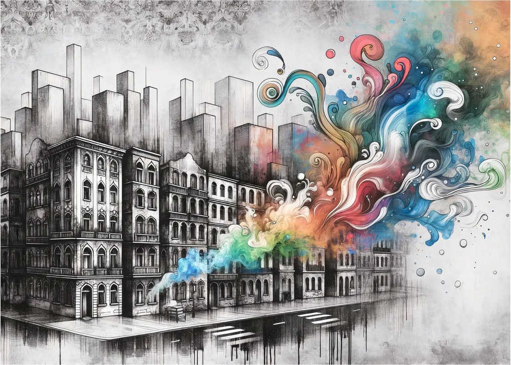 Tablou pe sticlă - Viața industrială (70x50 cm)