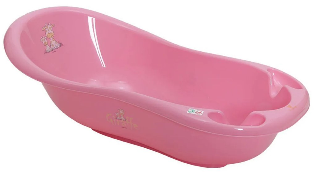 Cadita ergonomica pentru bebelusi si copii NOVOKIDS™ Giraffe , baita bebe, dimensiuni 100X50X25, suport anti alunecare, supapa scurgere, Roz