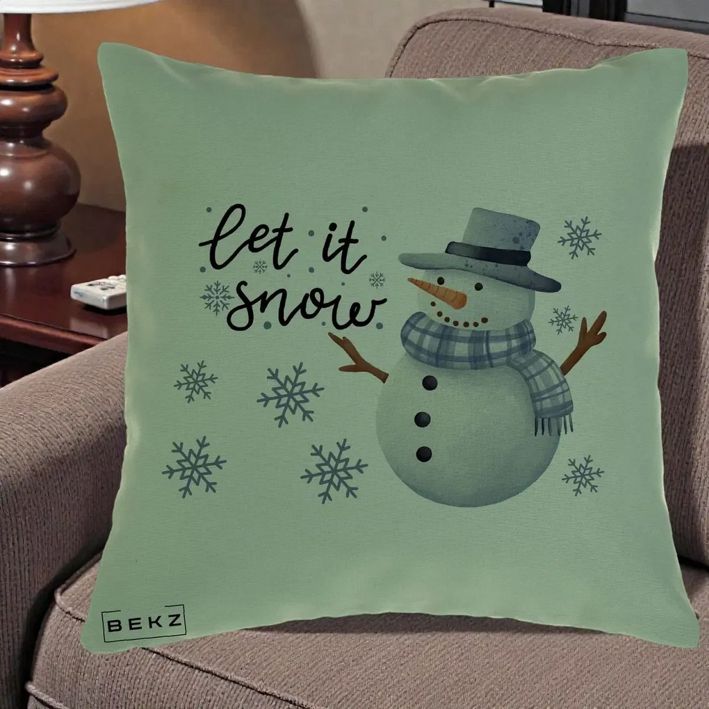 Perna Decorativa Let It Snow Om de Zapada, 40x40 cm, Verde, Husa Detasabila, Perna Inclusa, BEKZ®