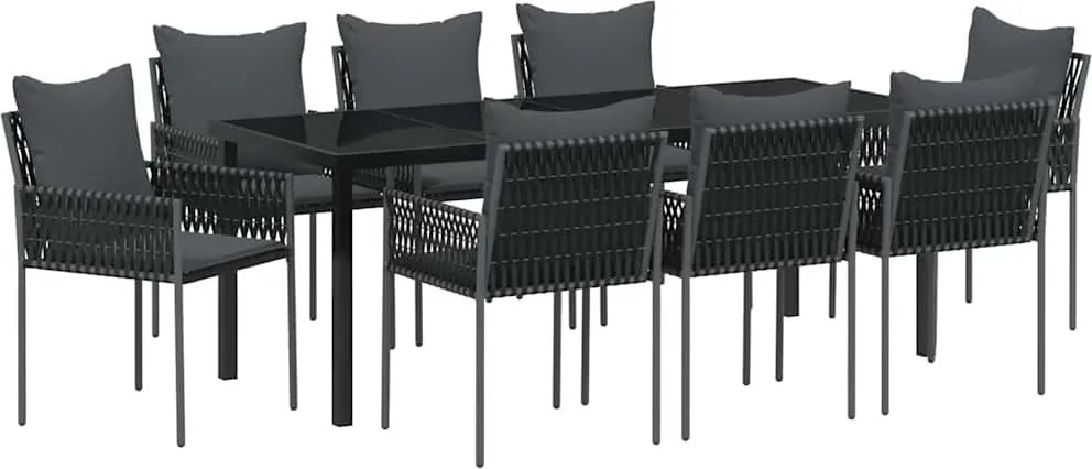 vidaXL Set de masă pentru grădină 9 pcs Negru și Gri Ratan PE