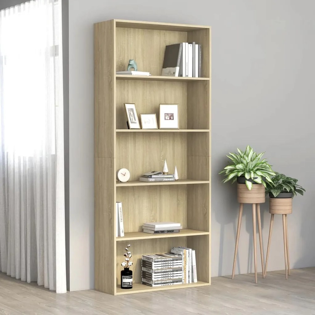 801029 vidaXL Bibliotecă 5 rafturi stejar sonoma 80x30x189 cm, lemn prelucrat