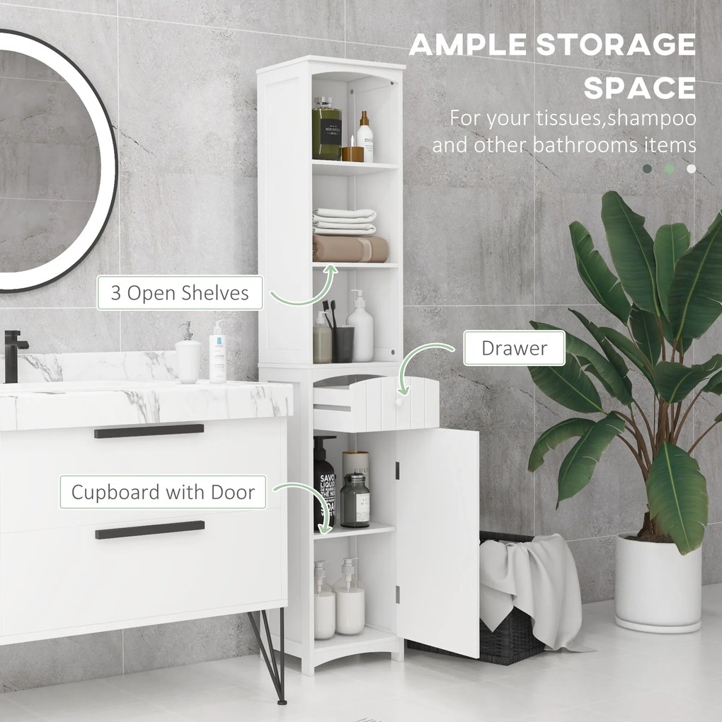 HOMCOM Dulap Înalt de Baie cu 3 Rafturi din MDF, 34x24x170 cm, Alb | Aosom Romania