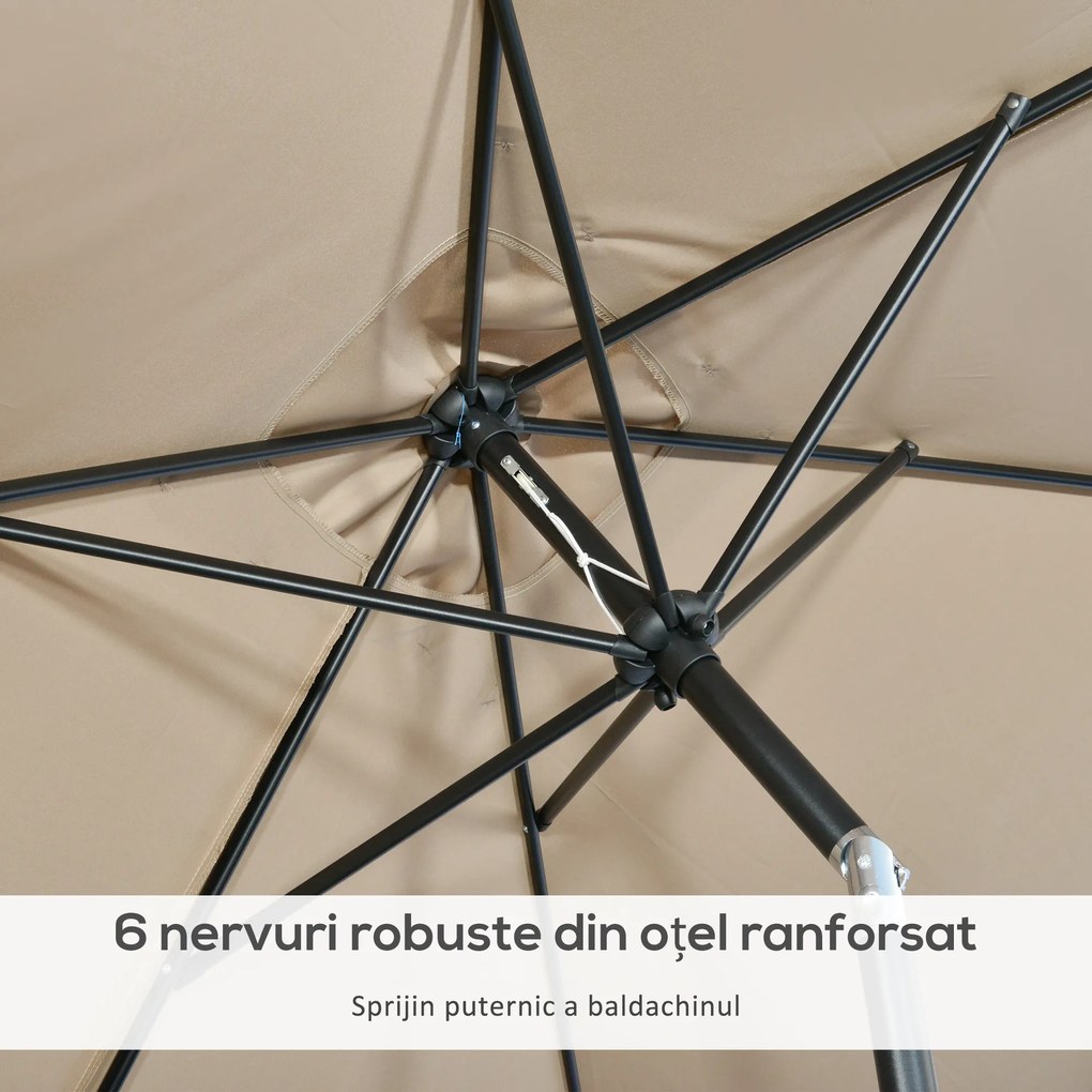 Outsunny Umbrelă de Grădină Înclinabilă cu Manivelă și 6 Spiţe, 2x3 m, Gri Închis | Aosom Romania
