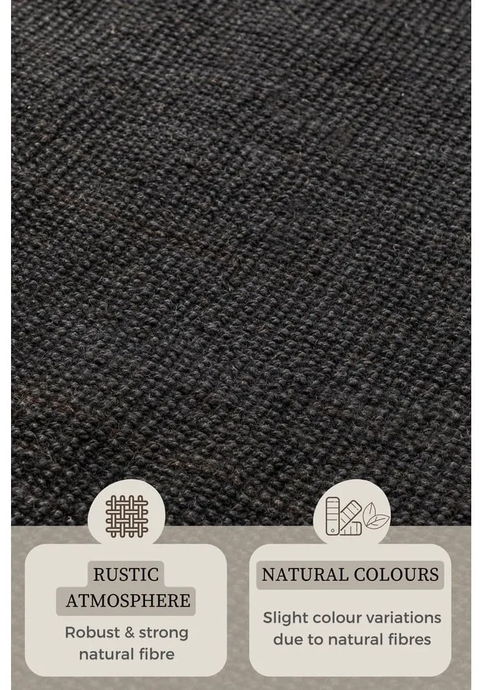 Covor tip traversă negru din iută 80x200 cm Bouclé – Hanse Home