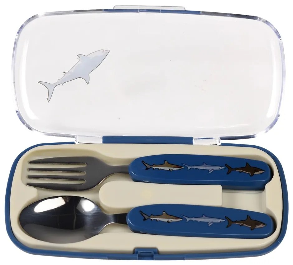 Tacâmuri pentru copii albastre din oțel inoxidabil 2 buc. Sharks – Rex London