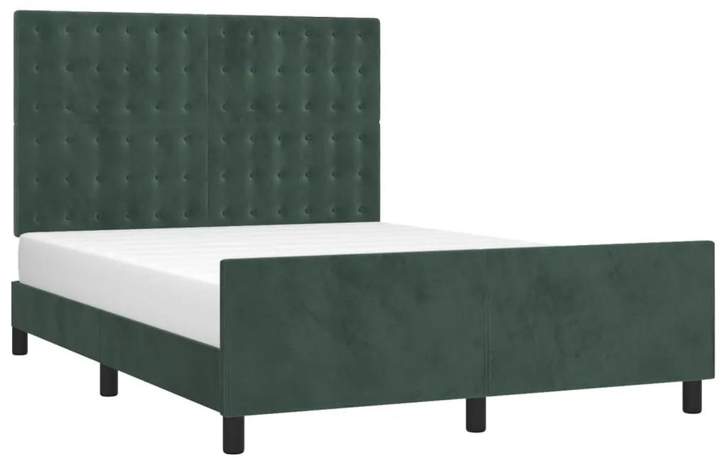 3125998 vidaXL Cadru de pat cu tăblie, verde închis, 140x190 cm, catifea
