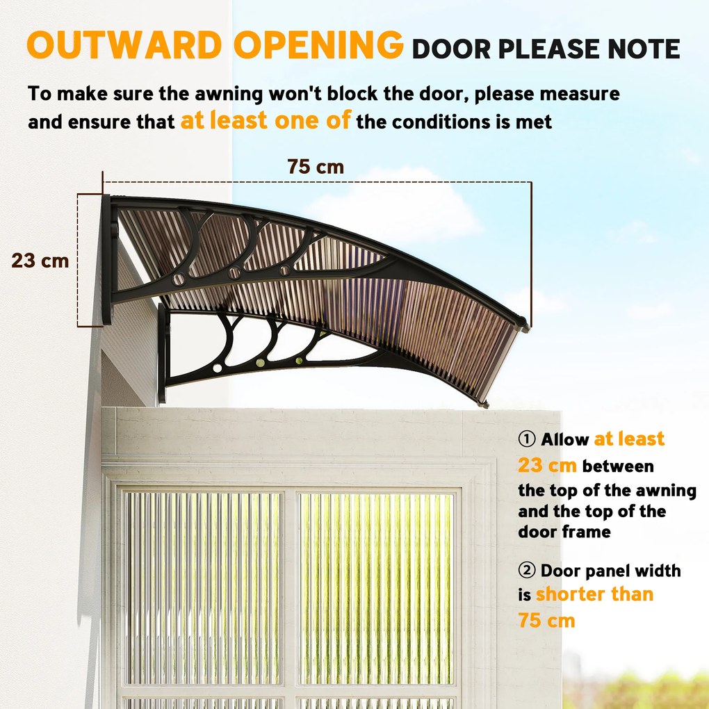 Outsunny Copertină Exterioară Impermeabilă și Anti-UV cu Placă Curbată, 75x120x23 cm, Maro și Negru | Aosom Romania