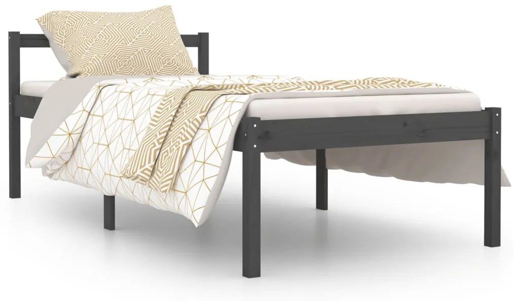 810581 vidaXL Cadru de pat single, gri, 90x190 cm, lemn masiv de pin