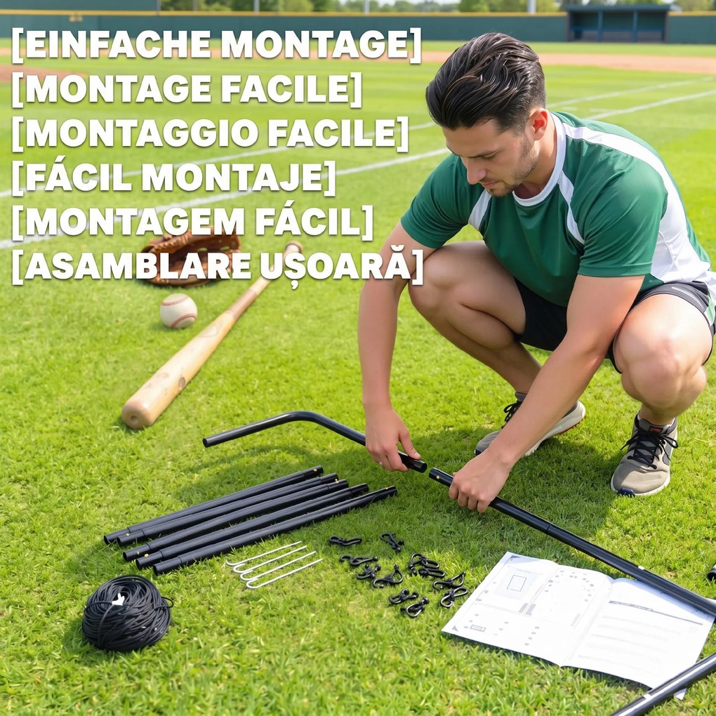 HOMCOM Plasă Rebounder Pliabilă pentru Fotbal și Baseball cu 21 de Corzi și Zonă de Precizie, 123x90x174 cm, Negru | Aosom Romania