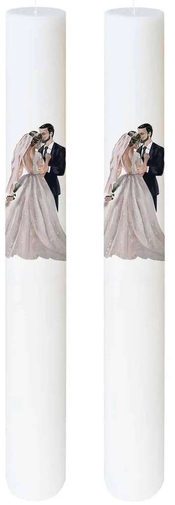 Set 2 Lumanari Nunta mireasa si mire imbratisati cu negru 5,5 cm, 40 cm