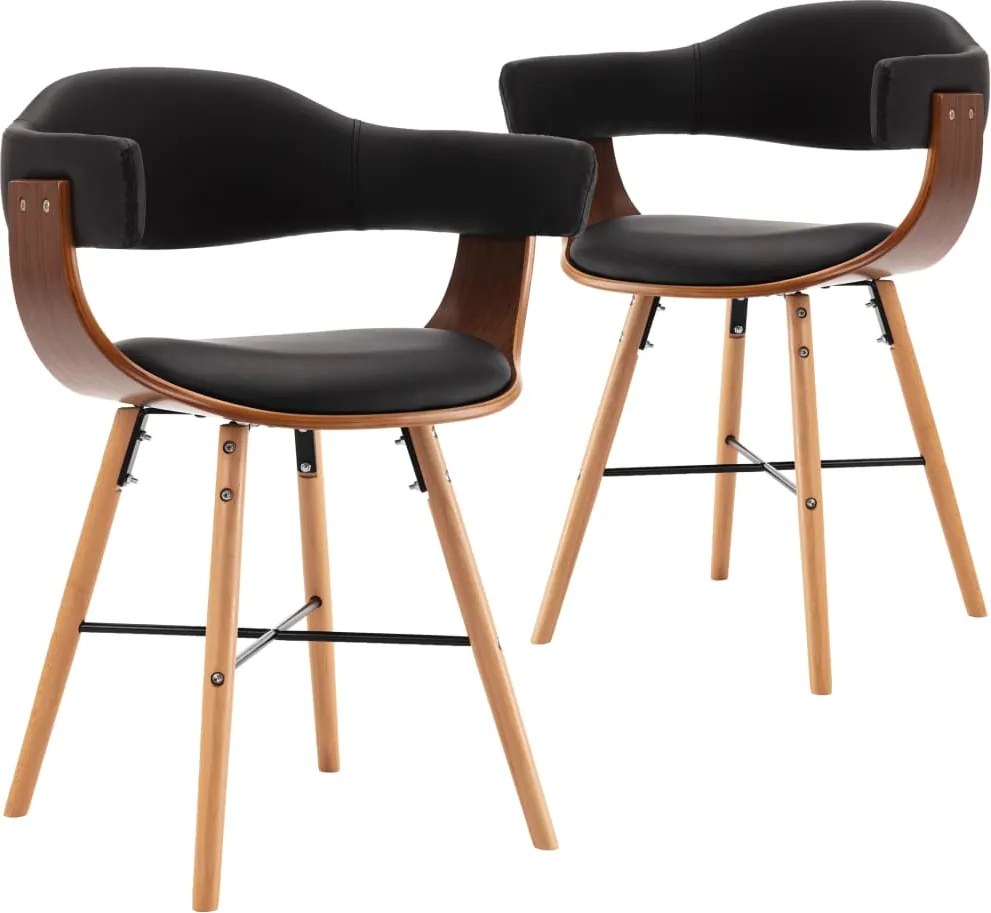 vidaXL Scaune de bucătărie, 2 buc, negru, piele ecologică, lemn curbat