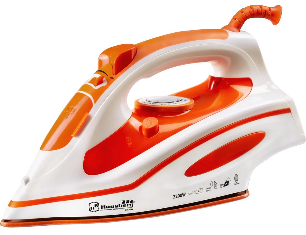 Fier de calcat Hausberg HB-7811PO, talpa ceramica, jet de abur 16,7g/min, sistem antipicurare, sistem autocuratare, 2200W.