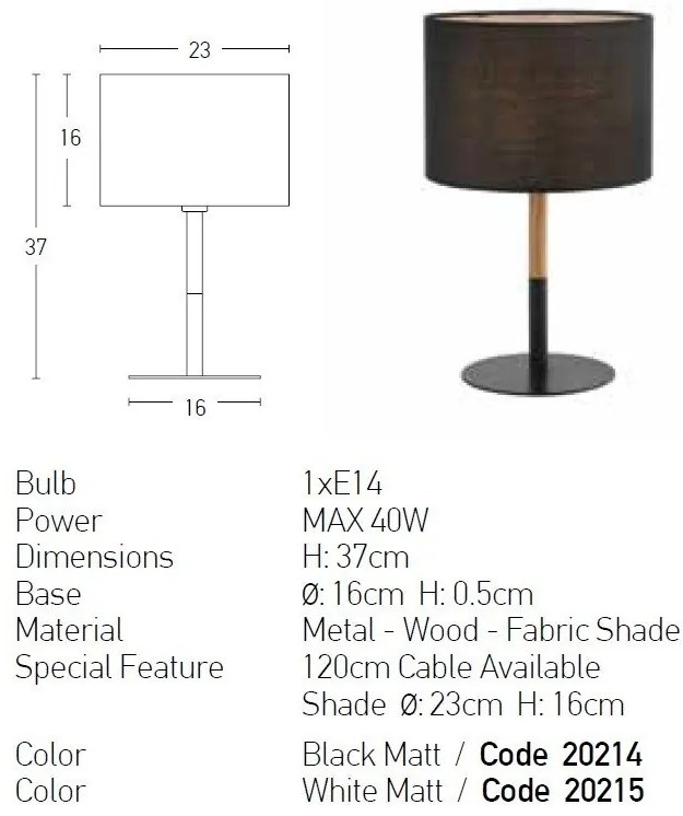 Veioza, lampa de masa design modern Hilery negru