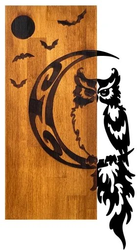 Decorațiune de perete 36x66 cm lemn/metal bufniță