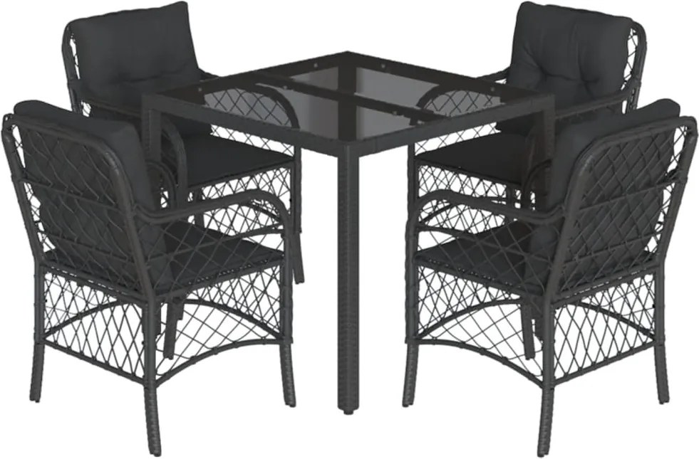 vidaXL Set mobilier de grădină cu perne, 5 piese, negru, poliratan
