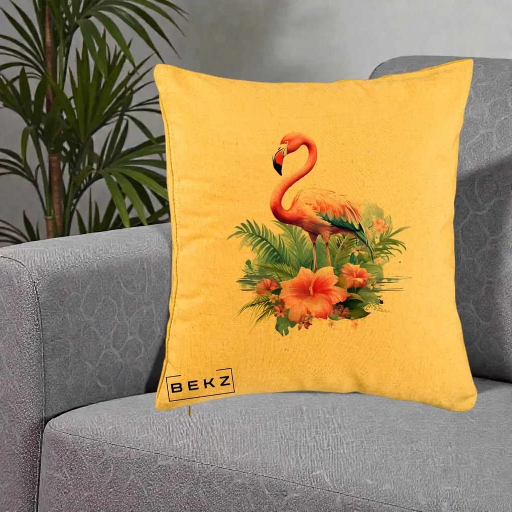 Perna Decorativa Raton in Halat Roz, 40x40 cm, Galben, Husa Detasabila, Perna Inclusa, BEKZ®