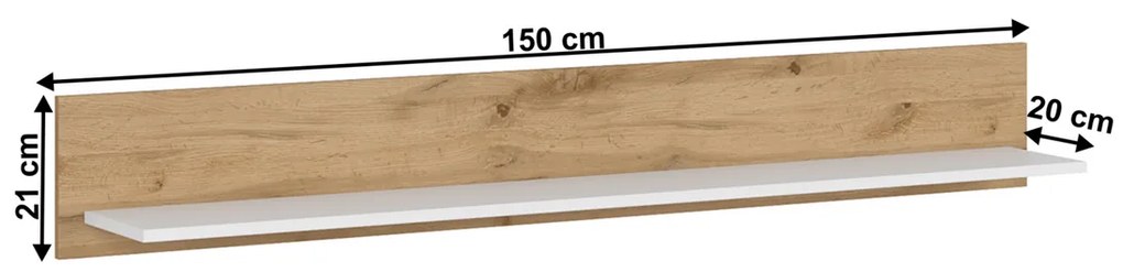 Etajeră VILGO 150, alb lucios, 150 cm