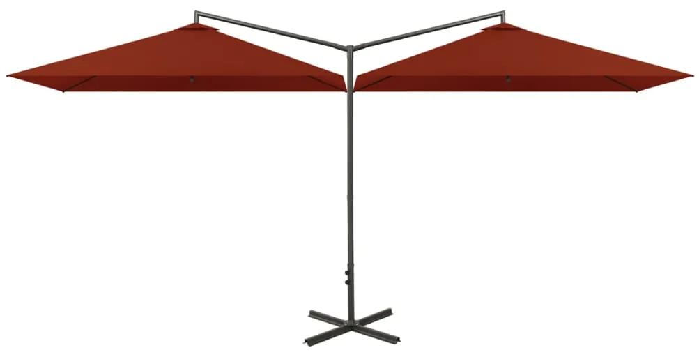 Umbrela de soare dubla, stalp din otel, caramiziu, 600x300 cm Terracota