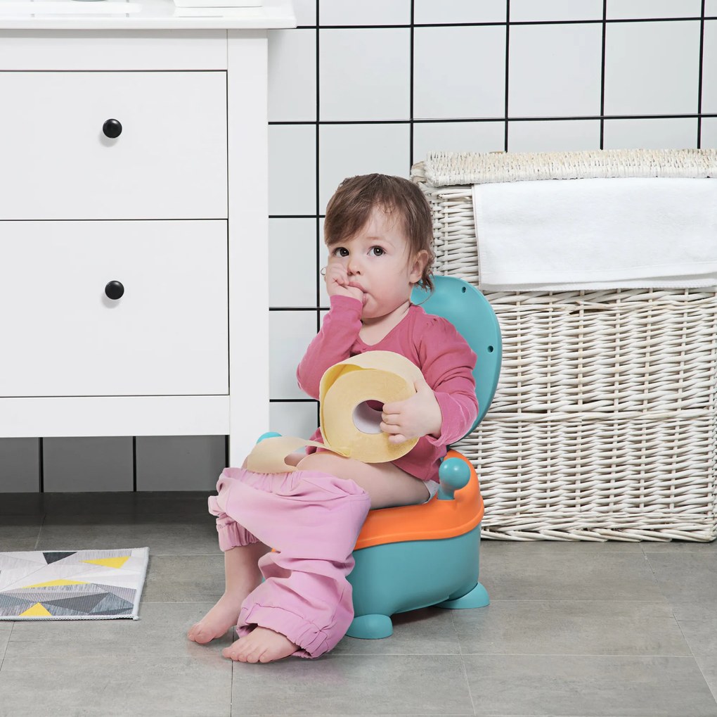 ZONEKIZ Olita pentru Copii de la 6 Luni in Forma de Extraterestru, Scaun Ergonomic, Spatar si Vas Detașabil, Albastru | Aosom Romania