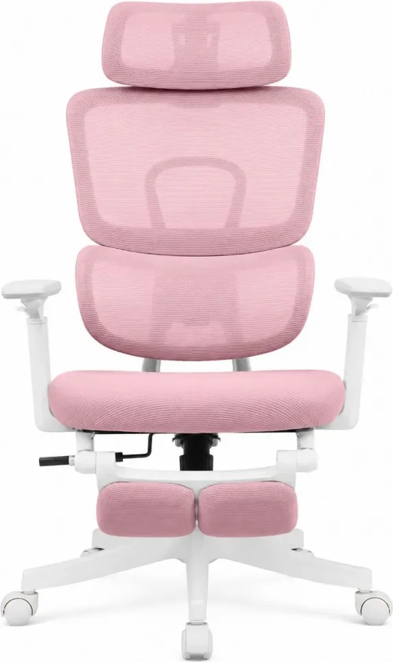 Scaun Ergonomic Premium cu Suport pentru Picioare, Reclinare 145°, Tetieră Reglabilă, Cotiere 3D, Suport Lombar Elastic și Șezut cu adâncime reglabilă, Roz