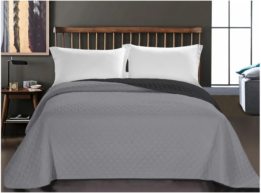 Cuvertură cu 2 fețe din microfibră DecoKing Axel Charcoal Silver, 170 x 210 cm, gri