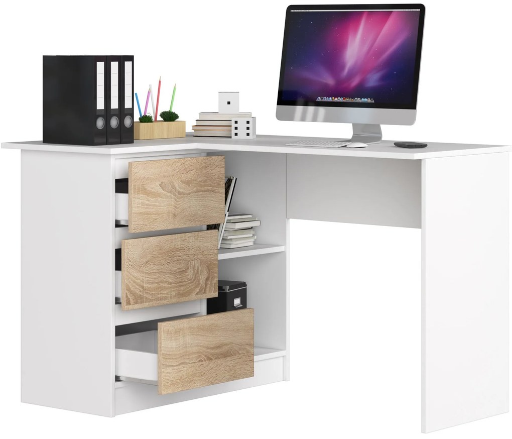 Masă PC de colț Bodhi (alb + stejar sonoma) (S). 1069057