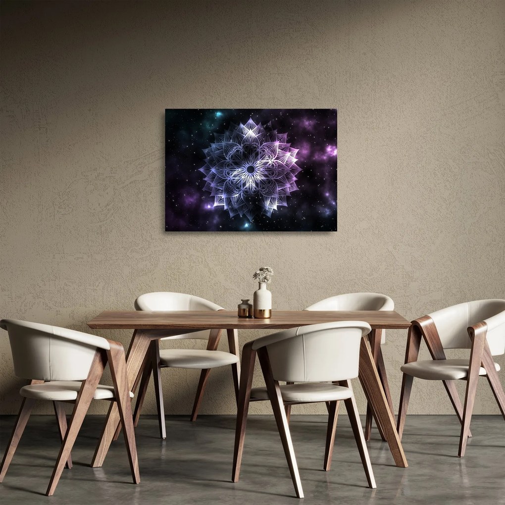 Tablou pe sticlă - Mandala Lotus în spațiu (70x50 cm)