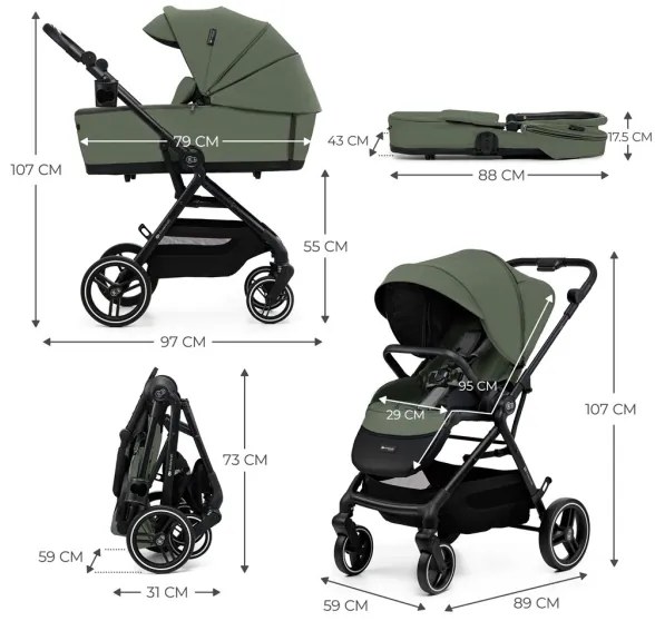 KINDERKRAFT SELECT YOXI - Cărucior combinat 2 în 1, Verde Mystic