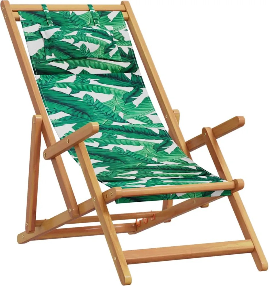 vidaXL Scaun plajă pliabile model frunze lemn masiv eucalipt/țesătură