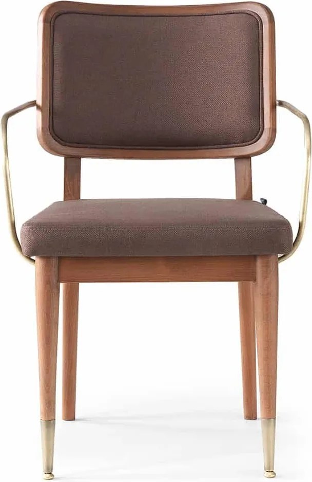 Scaun lemn masiv nuc Angelo Brațe Auriu/ Set 2 buc, 57 × 62 × 88 cm