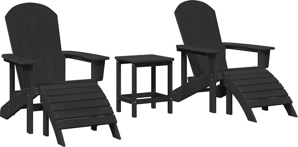 vidaXL Scaun pentru Grădină 3 pcs Negru Polietilenă