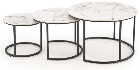 Set de 3 mese de cafea COMORO, alb/negru