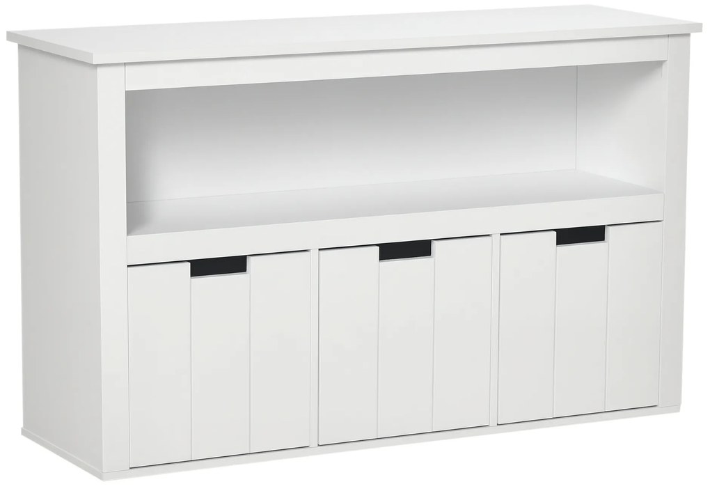 HOMCOM Bufet de Salon cu 3 Sertare Mobilizabile și Rafturi Deschise pentru Cărți Jucării Dulap Auxiliar de Depozitare pentru Dormitor Bucătărie 102x33x61,5 cm Alb | Aosom Romania