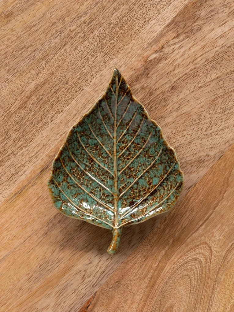 Tavita decorativa, forma de frunza, din ceramica 12 cm, Green Leaf