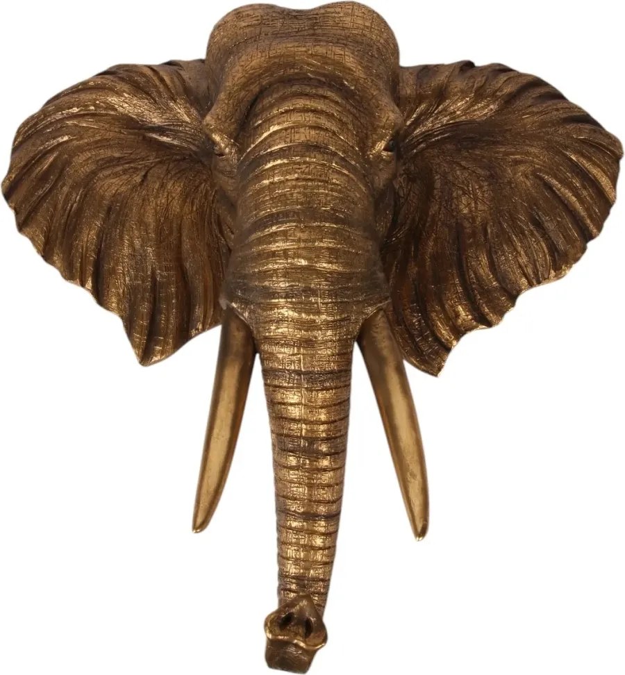 Ornament de perete din polirășină, auriu, model elefant, 61 x 62,5 x 20 cm, „Mysore”