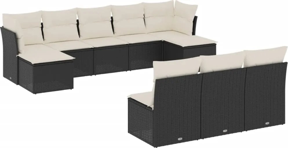 vidaXL Set canapele de grădină cu perne, 10 piese, negru, poliratan