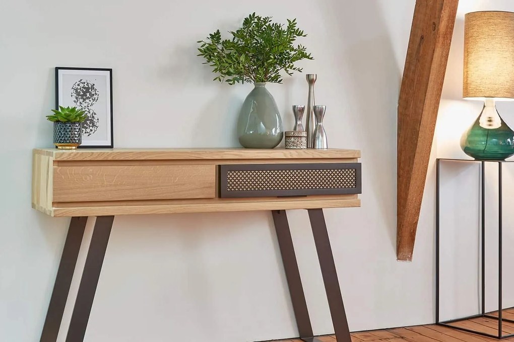 Masă lemn masiv de Toaletă Fusion Personalizabilă, 80 × 35.5 × 120 cm - Tabac