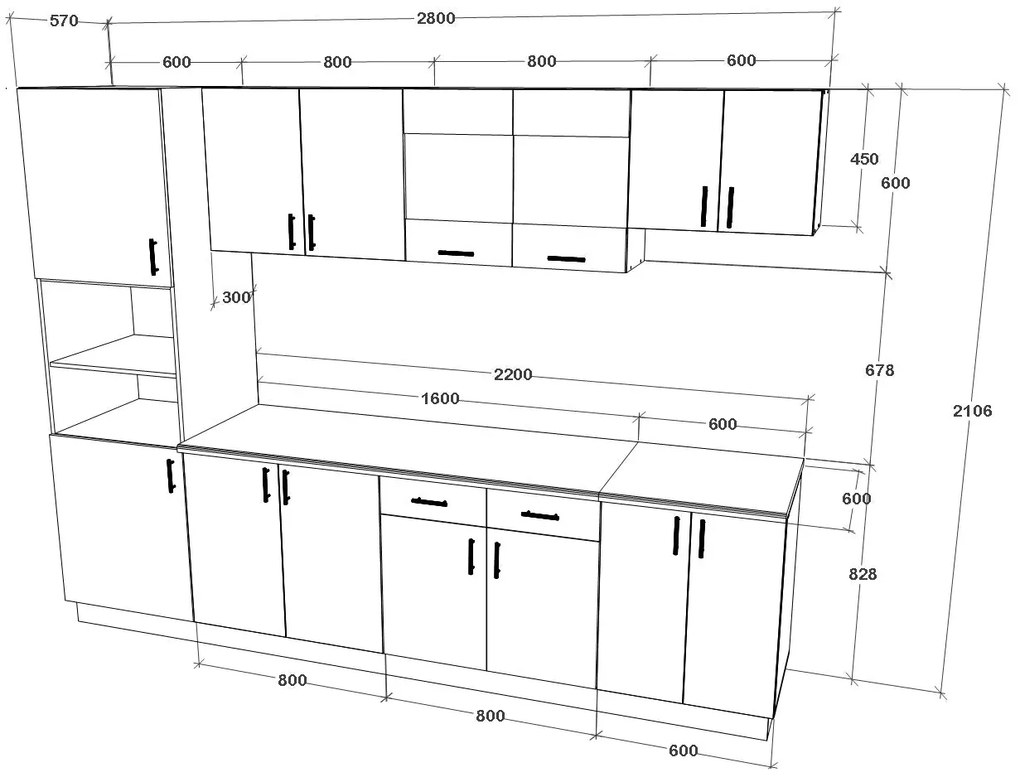 Set Bucatarie Karo V23, Gri Lucios/Alb, MDF, Blat Thermo 28 mm, L 280 cm