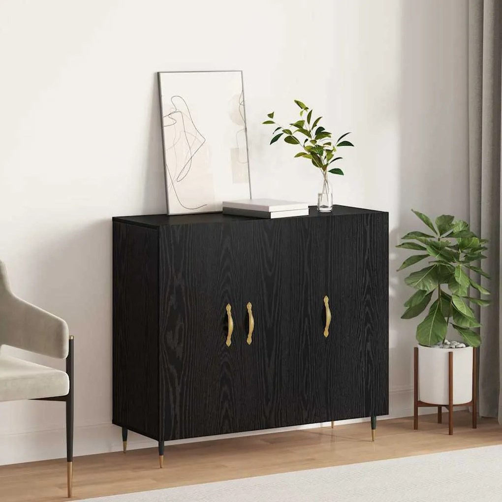 vidaXL Bufet cu depozitare cu ușă Negru 90 x 34 x 80 cm Lemn compozit