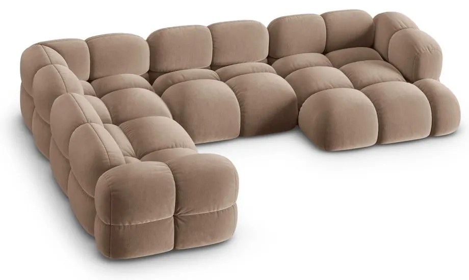 Colțar maro cu tapițerie din catifea (cu colț pe partea stângă/în formă de "U") Loretto – Cosmopolitan Design