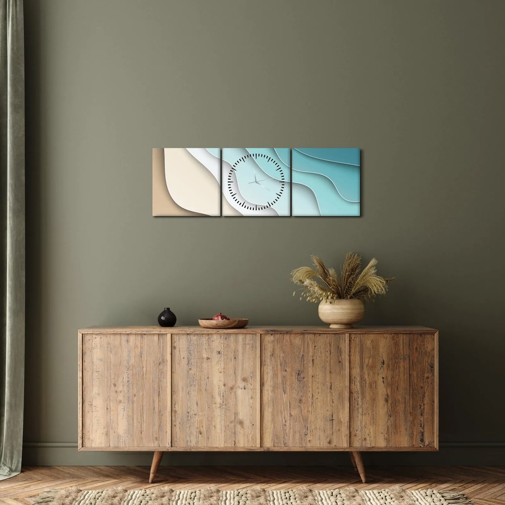 Tablou abstract cu plaja mării (cu ceas) (90x30 cm)