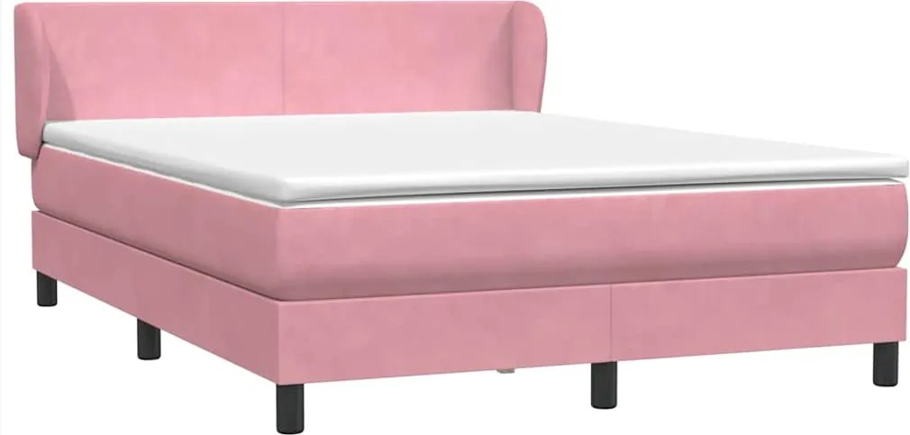 vidaXL Pat box spring cu saltea, roz, 160x220 cm, catifea