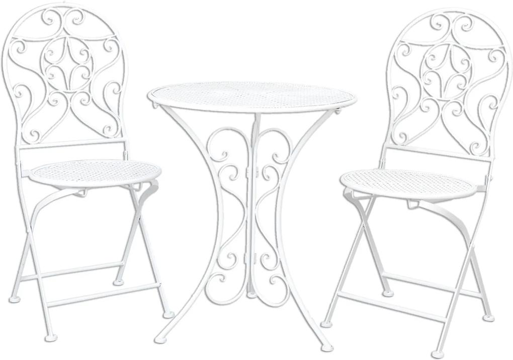 Set mobilier gradina 2 scaune pliabile si masa fier forjat alb Garden Ø 60 cm x 70 h