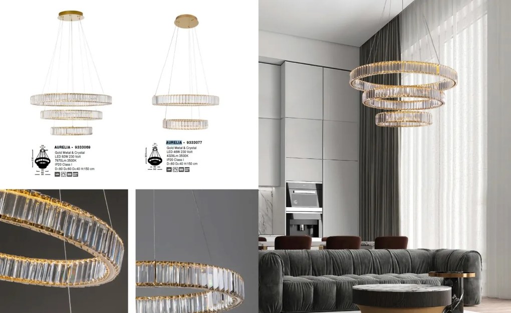 Lustra LED suspendata cristal design elegant AURELIA 92W