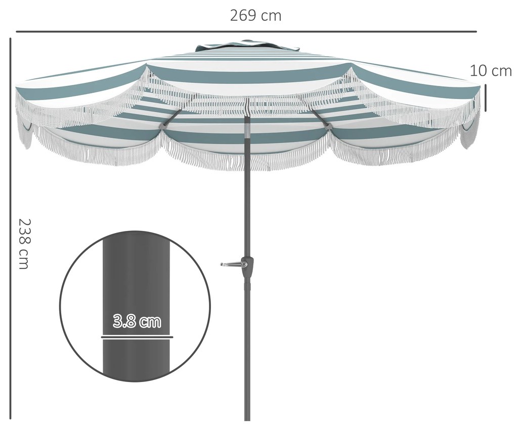 Outsunny Umbrelă de grădină 2,7 m, umbrelă de exterior inclinabilă UPF 30+ cu manivelă, 8 baleiene, albastru clar și alb | Aosom Romania