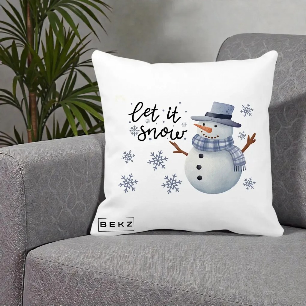 Perna Decorativa Let It Snow Om de Zapada, 40x40 cm, Alba Mata, Husa Detasabila, Perna Inclusa, BEKZ®