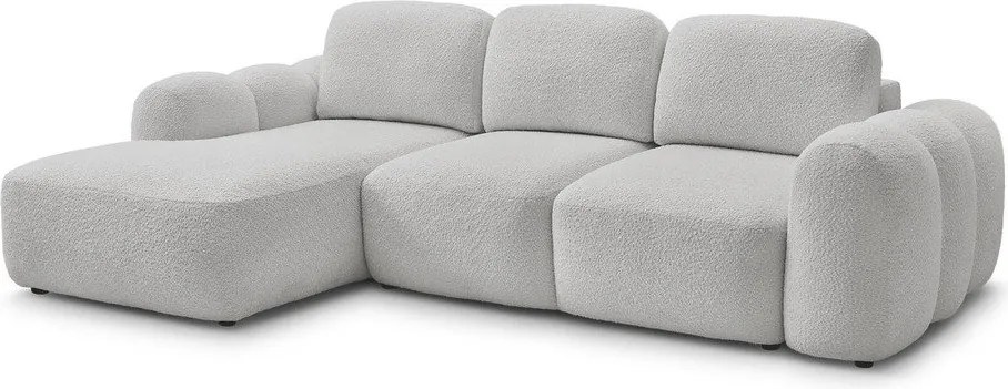 Colțar gri deschis extensibil/cu spațiu de depozitare cu tapițerie din țesătură bouclé (cu colț pe partea stângă/cu șezlong) Montaigne – Bobochic Paris