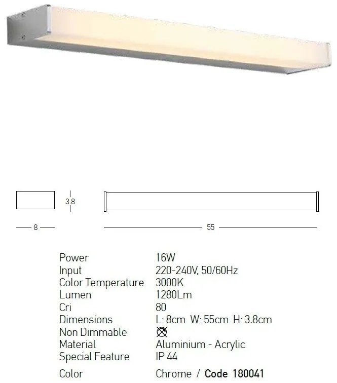 Aplica LED de perete pentru baie design liniar Brand crom