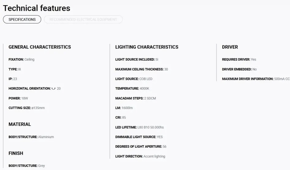 Spot LED incastrabil MINI-OPTIC Grey downlight LED 12/18W 4000K 56° 1750/2350 lm
